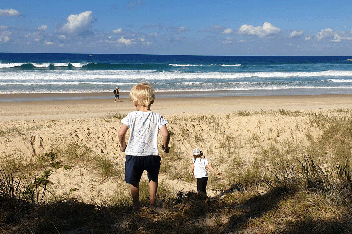 two kids at beach